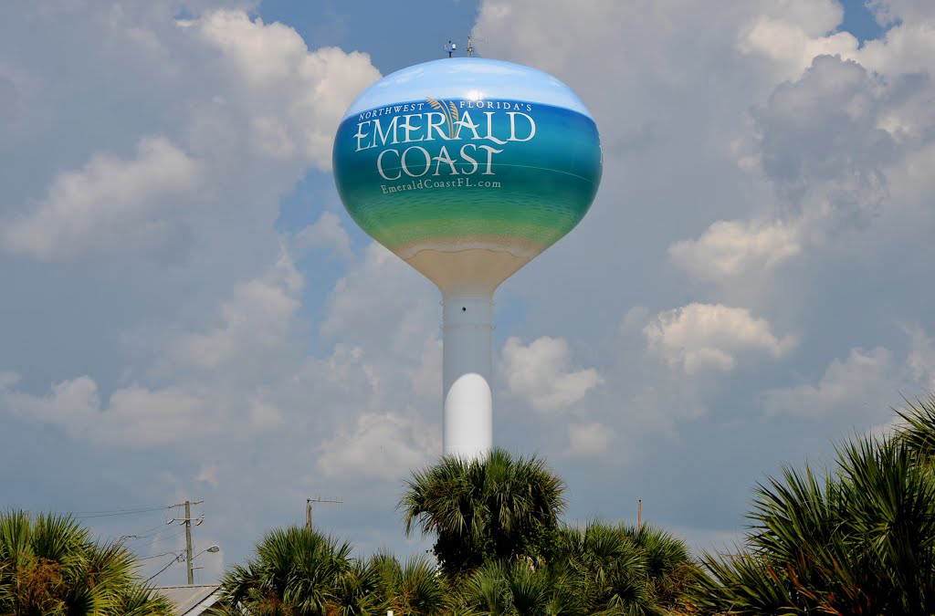 Okaloosa Island Emerald Coast Water Tank, Tnemec Hydroflon, Lumiflon FEVE Resin, Polyengineering Inc, American Suncraft Construction Company, Photo Panoramio User Seven Stars