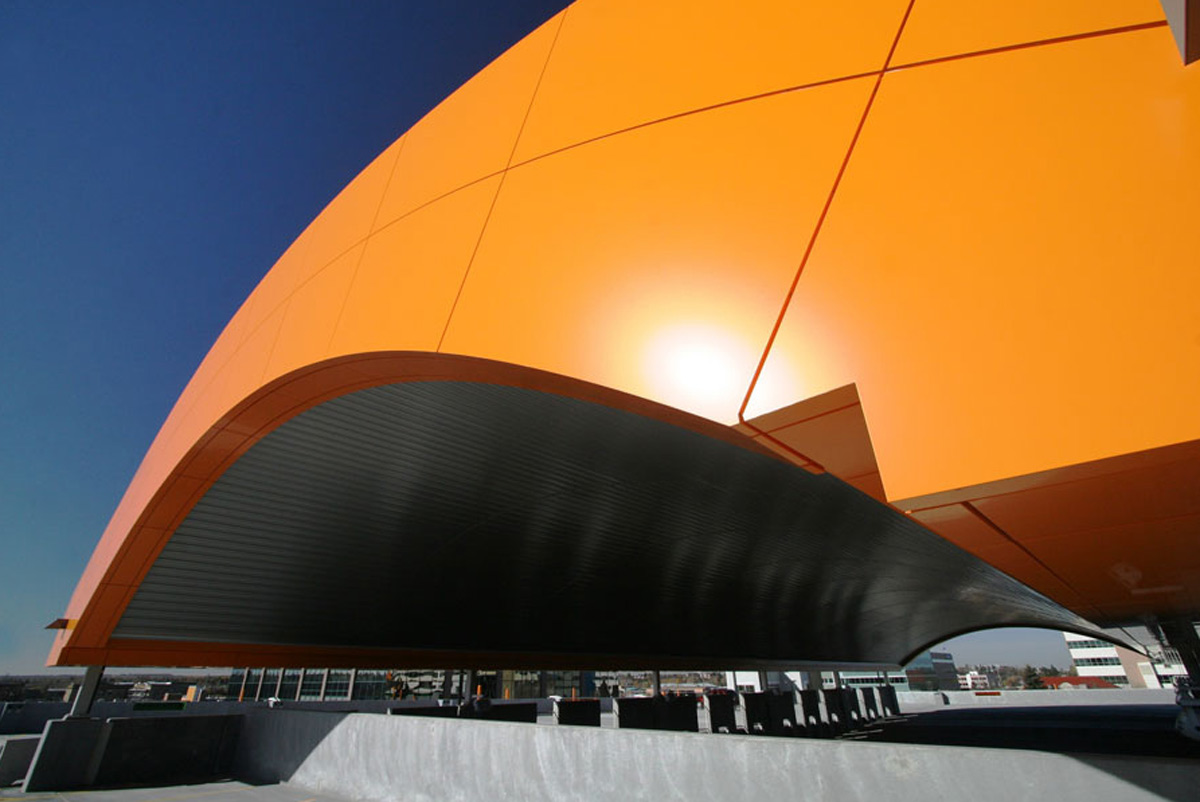 Sorensen Station Parkade and Transit Terminal Red Deer Alberta Canada Igloo Erectors John Murray Architects Alpolic ACM Prismatic Lumiflon FEVE Resin